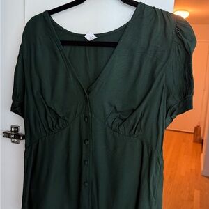 Dark Green Button-Up Blouse Size M